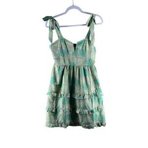 SBetro Womens Dress Size L Leaf Print Tiered Ruffle Hem‎